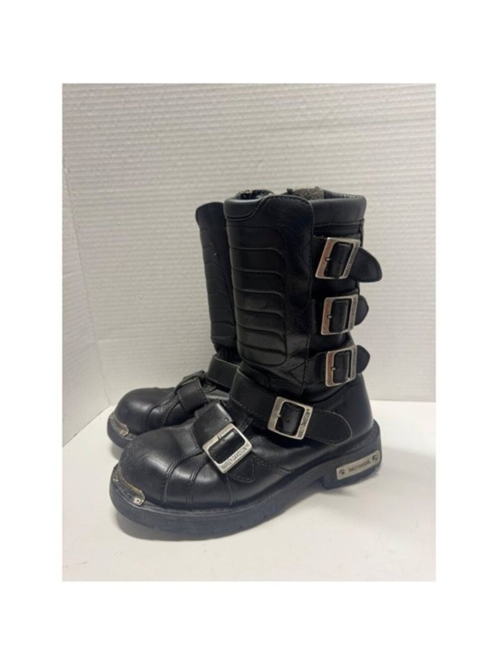 Harley Davidson Mens 8.5 Black Leather 5 Buckle Motorcycle Moto Boots Terminator